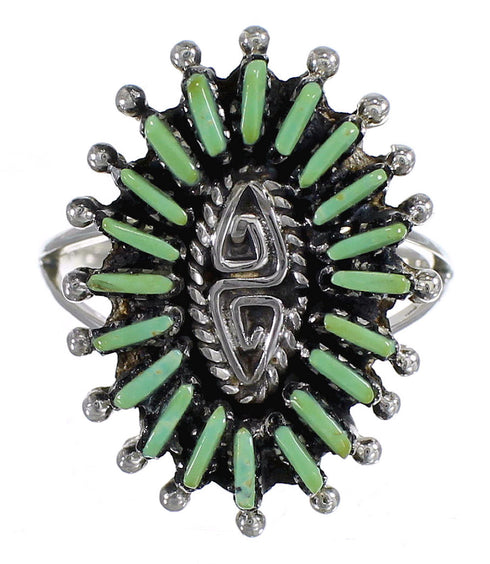 Genuine Sterling Silver Turquoise Southwest Water Wave Needlepoint Ring Size 7-1/2 QX85070